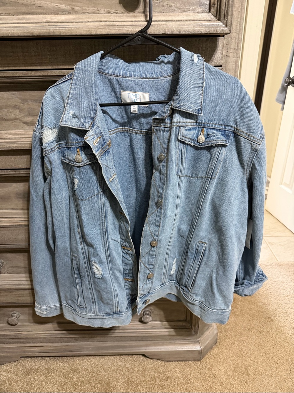 Time and Tru Light Blue Distressed Jean Jacket